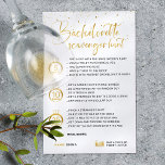 Elegant Faux Gold Bachelorette Scavenger Hunt spel<br><div class="desc">Creëer een elegant en stijlvol vrijgezellenfeest met ons White and Faux Gold Bachelorette Scavenger Hunt Game Kaart-ontwerp,  ideaal voor een verfijnd evenement en gemakkelijk aan te passen om uw persoonlijke touch toe te voegen.</div>