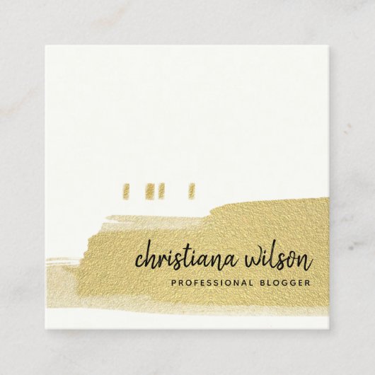 ELEGANT FAUX GOLD BLACK BRUSH STROKE CALLIGRAPHS VIERKANTE VISITEKAARTJE (Voorkant)