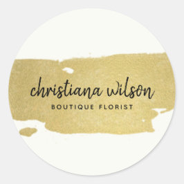 ELEGANT FAUX GOLD BLACK BRUSH STROKE CALLIGRAPHY RONDE STICKER