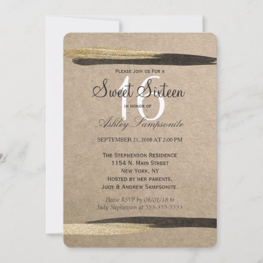 Elegant Faux Gold & Black Paint Strokes Kaart (Voorkant)