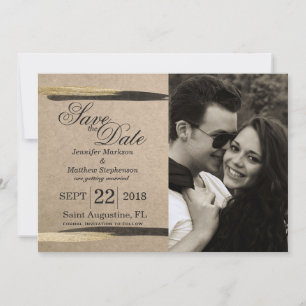 Elegant Faux Gold & Black Paint Strokes Save The Date