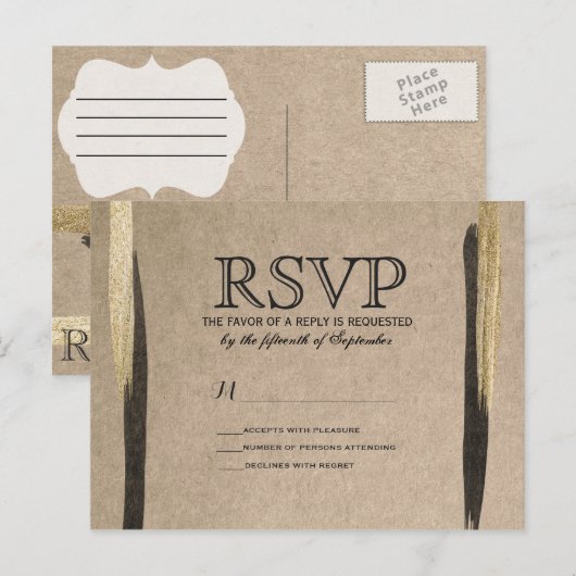 Elegant Faux Gold & Black Paint Strokes Uitnodiging Briefkaart (Voorkant / Achterkant)