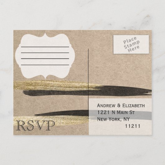 Elegant Faux Gold & Black Paint Strokes Uitnodiging Briefkaart (Achterkant)