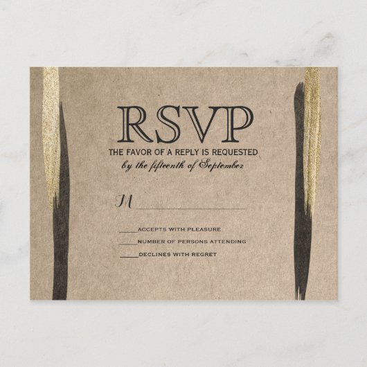Elegant Faux Gold & Black Paint Strokes Uitnodiging Briefkaart (Voorkant)