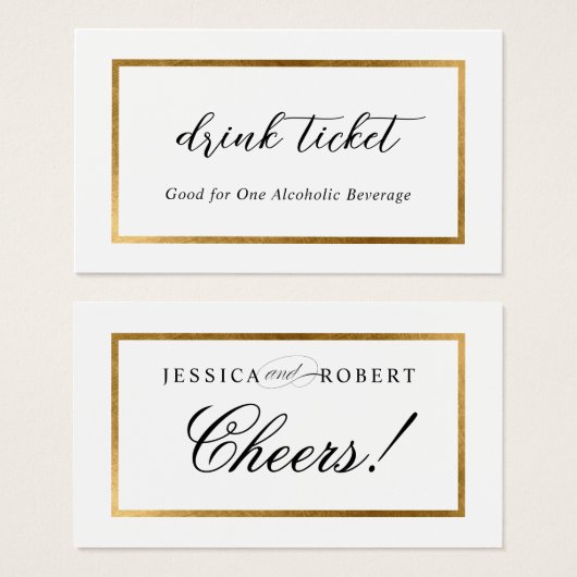 Elegant Faux Gold Border Drink Ticket Visitekaartje (Voorkant /achterkant)