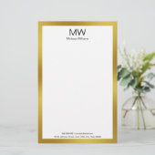 Elegant Faux Gold Border Monogram Business Briefpapier (Staand voorkant)