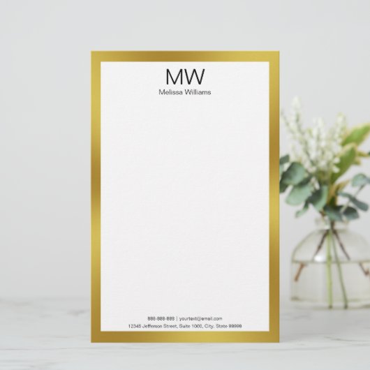Elegant Faux Gold Border Monogram Business Briefpapier (Staand voorkant)