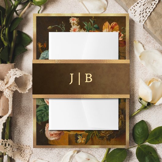 Elegant Faux Gold Border Wedding Monogram Uitnodigingen Wikkel