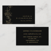 Elegant Faux Gold Botanical op zwart Visitekaartje (Voorkant / Achterkant)