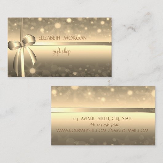 Elegant Faux Gold Bow Visitekaartje (Voorkant / Achterkant)