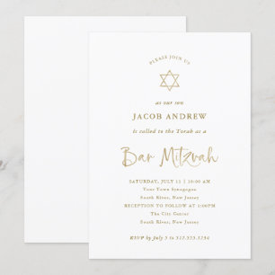 Elegant Faux Gold Calligrafie   Bar Mitzvah Kaart