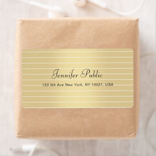 Elegant Faux Gold Calligraphy Script Modern Trendy Etiket (Insitu)