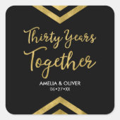 Elegant Faux Gold Chevron 30e Jubileum Party Vierkante Sticker (Voorkant)