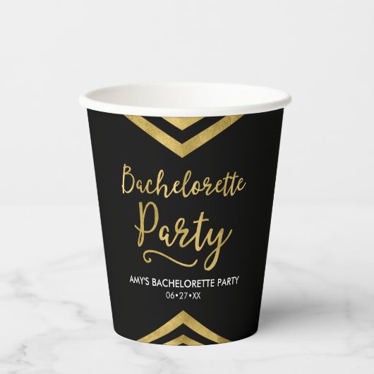 Elegant Faux Gold Chevron Bachelorette Party Papieren Bekers (Voorkant)