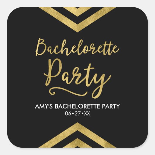 Elegant Faux Gold Chevron Bachelorette Party Vierkante Sticker (Voorkant)