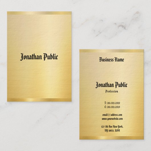 Elegant Faux Gold Classic American Text  Visitekaartje (Voorkant / Achterkant)