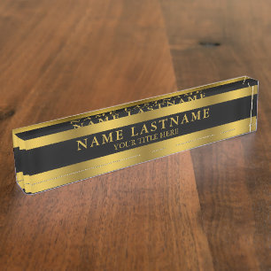 Elegant Faux Gold Classic Name Title Black Naambordje