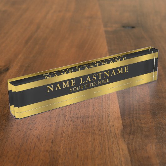 Elegant Faux Gold Classic Name Title Black Naambordje (Zijkant)
