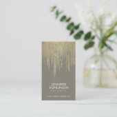 Elegant Faux Gold Confetti Stippen Patroon Grijs Visitekaartje (Staand voorkant)
