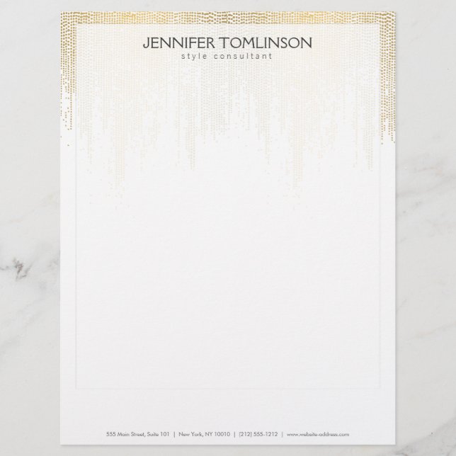 Elegant Faux Gold Confetti Stippen Patroon Zwart I Briefhoofd (Voorkant)