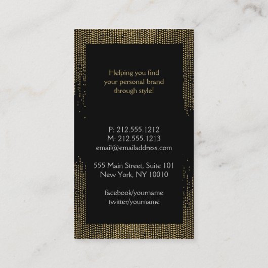 Elegant Faux Gold Confetti Stippen Patroon Zwart I Visitekaartje (Achterkant)