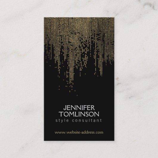 Elegant Faux Gold Confetti Stippen Patroon Zwart I Visitekaartje (Voorkant)