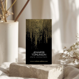 Elegant Faux Gold Confetti Stippen Patroon Zwart Visitekaartje