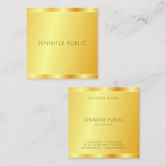 Elegant Faux Gold Custom Modern Professional Vierkante Visitekaartje (Voorkant / Achterkant)