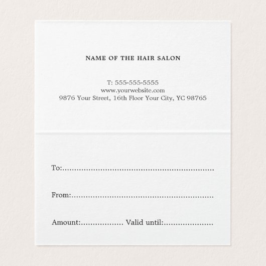 Elegant Faux Gold Dark Hair Gift Certificate Kaart (Binnenkant ongevouwen)
