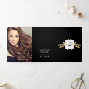 Elegant Faux Gold Dragonfly Duo Black Brochure Drieluik Kaart