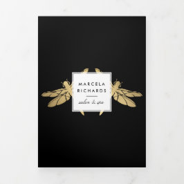 Elegant Faux Gold Dragonfly Duo Black Brochure Drieluik Kaart