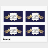 Elegant Faux Gold Dragonfly Duo op Dark Navy Rechthoekige Sticker (Vel)