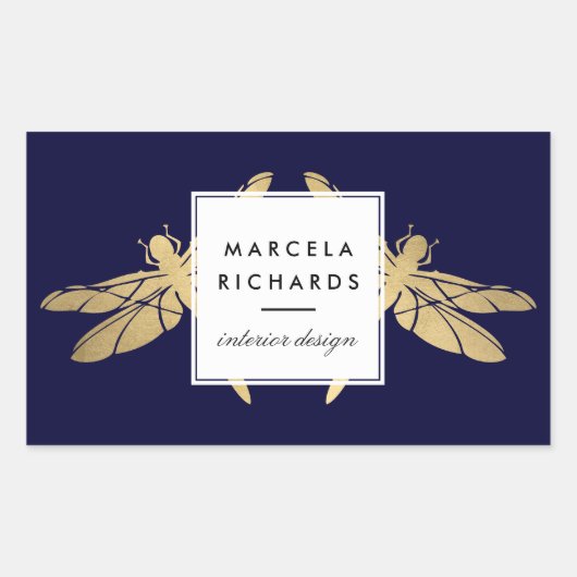 Elegant Faux Gold Dragonfly Duo op Dark Navy Rechthoekige Sticker (Voorkant)