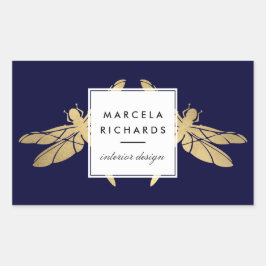 Elegant Faux Gold Dragonfly Duo op Dark Navy Rechthoekige Sticker
