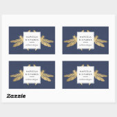 Elegant Faux Gold Dragonfly Duo op Marine Linnen Rechthoekige Sticker (Vel)