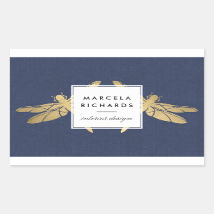 Elegant Faux Gold Dragonfly Duo op Marine Linnen Rechthoekige Sticker