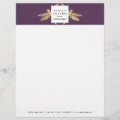 Elegant Faux Gold Dragonfly Duo op Paarse Linen Gepersonaliseerd Briefhoofd (Voorkant)