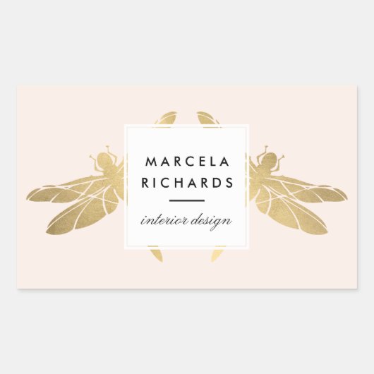 Elegant Faux Gold Dragonfly Duo op Roze Rechthoekige Sticker (Voorkant)