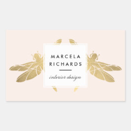 Elegant Faux Gold Dragonfly Duo op Roze Rechthoekige Sticker