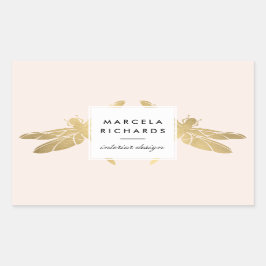 Elegant Faux Gold Dragonfly Duo op Roze Rechthoekige Sticker