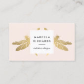 Elegant Faux Gold Dragonfly Duo op Roze Visitekaartje (Voorkant)