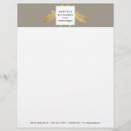 Elegant Faux Gold Dragonfly Duo op Taupe Persoonlijk Briefhoofd