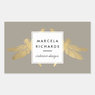 Elegant Faux Gold Dragonfly Duo op Taupe Rechthoekige Sticker