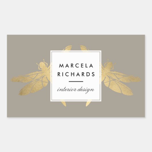 Elegant Faux Gold Dragonfly Duo op Taupe Rechthoekige Sticker (Voorkant)