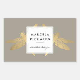 Elegant Faux Gold Dragonfly Duo op Taupe Rechthoekige Sticker