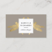 Elegant Faux Gold Dragonfly Duo op Taupe Visitekaartje (Voorkant)