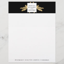 Elegant Faux Gold Dragonfly Duo op zwart Briefhoofd Sjabloon