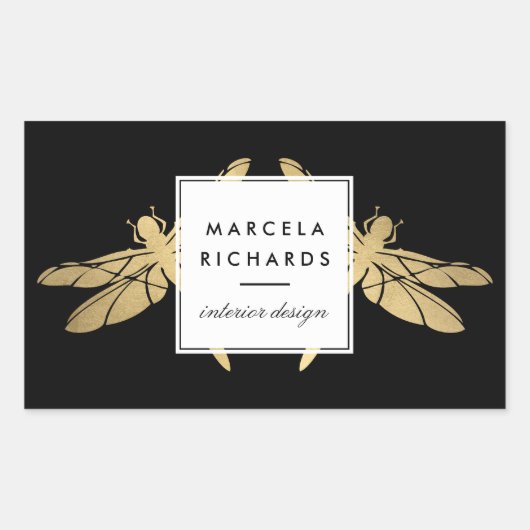 Elegant Faux Gold Dragonfly Duo op zwart Rechthoekige Sticker (Voorkant)