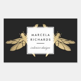 Elegant Faux Gold Dragonfly Duo op zwart Rechthoekige Sticker