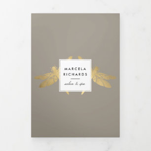 Elegant Faux Gold Dragonfly Duo Taupe Brochure Drieluik Kaart